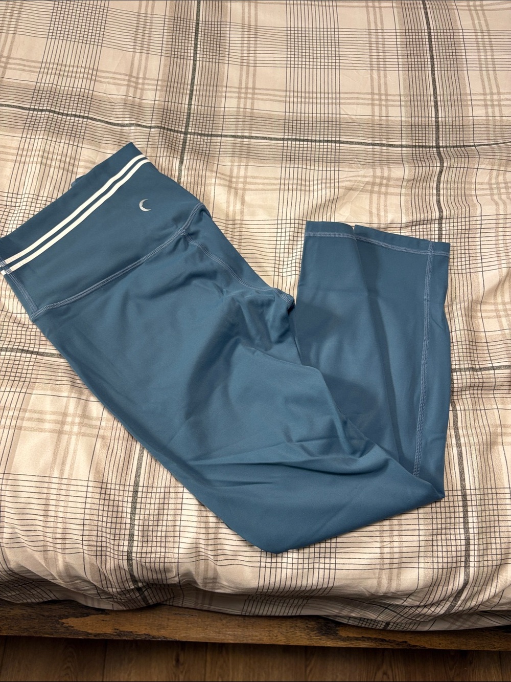 Active USA Teal Blue High-Waist Leggings with Stripe Waistband